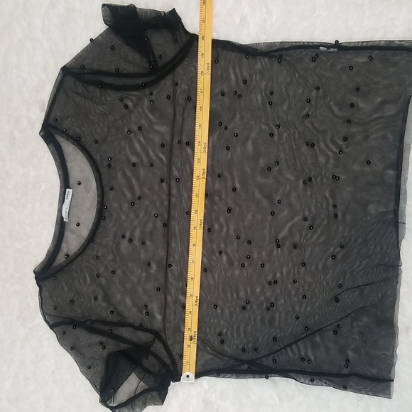 Zara Sheer Short Sleeves Top, black pearls. L - Picture 7 of 9